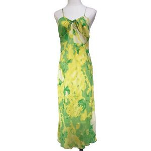 Vtg Y2K JONATHAN MARTIN Green Yellow Floral Fairy Maxi Slip Dress Coquette 90s 5